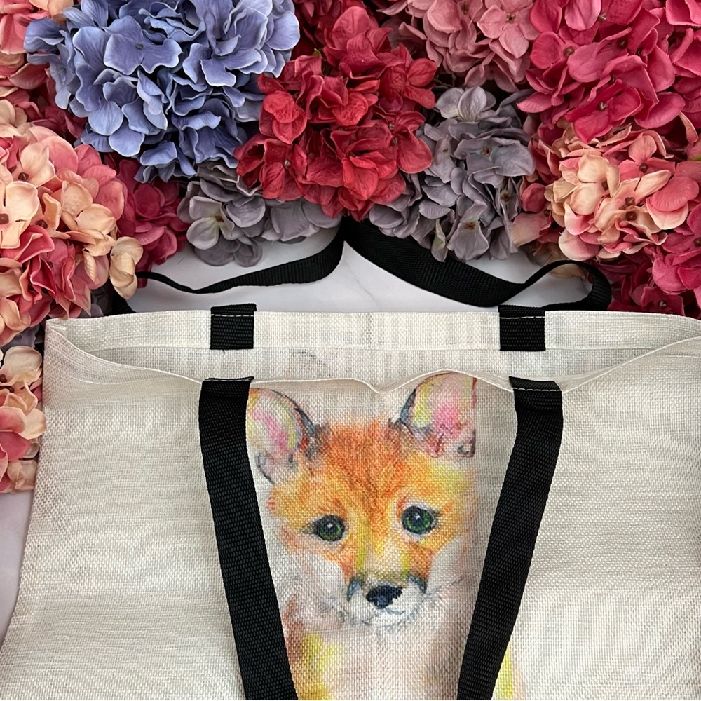 Eco-Friendly Brown & White Fox with Black Points Folding Tote Bag - Picture 10 of 13